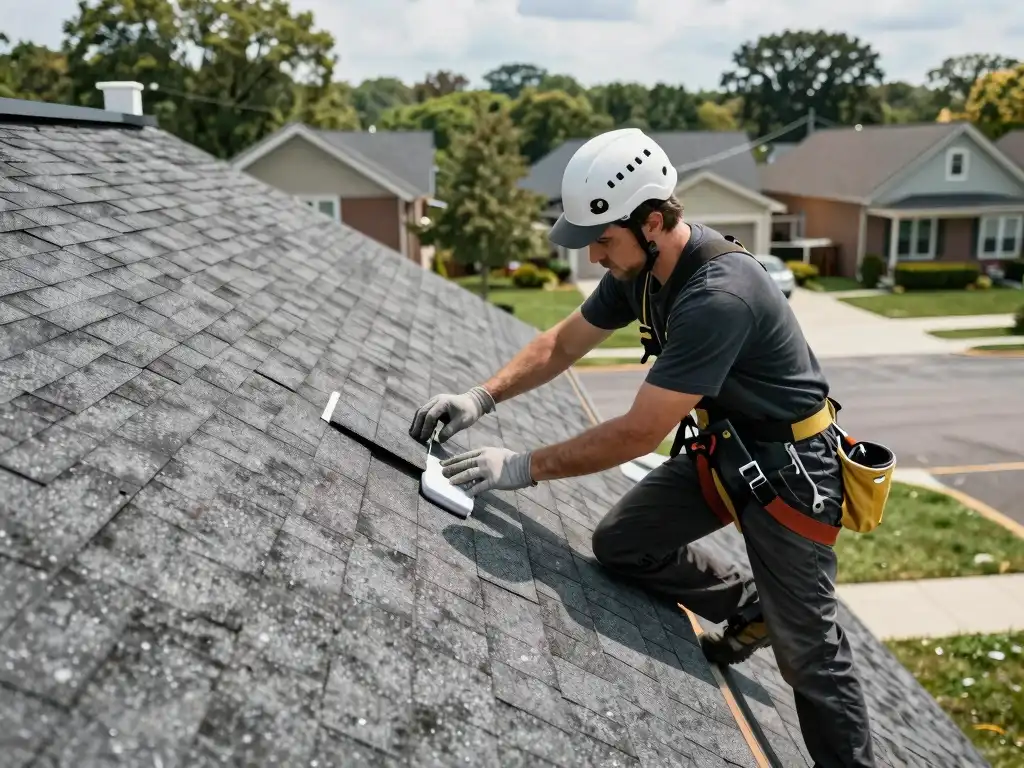 Roofer doing roof maintenance in residential homes in Queens NY