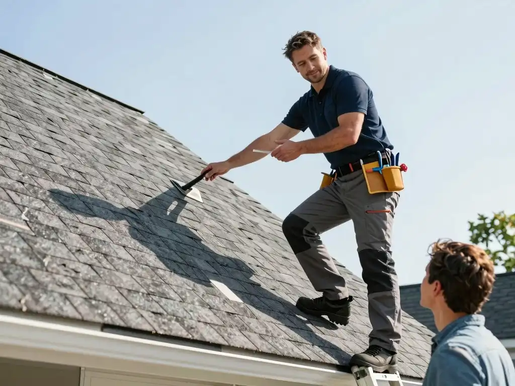 Roofers checking shingle roofing in Queens NY Neighborhood