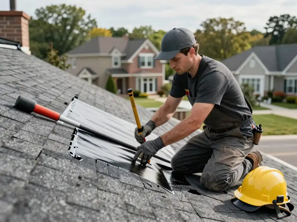 Image showing roofer doing water proofing works in Queens NY