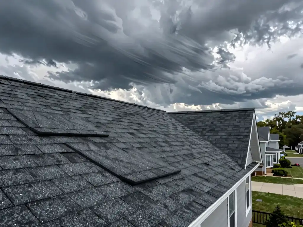 Image showing shingle roof during windy weather in Queens NY